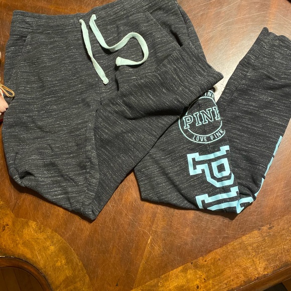 PINK Victoria's Secret Gray Joggers with Blue Logo - Picture 3 of 4